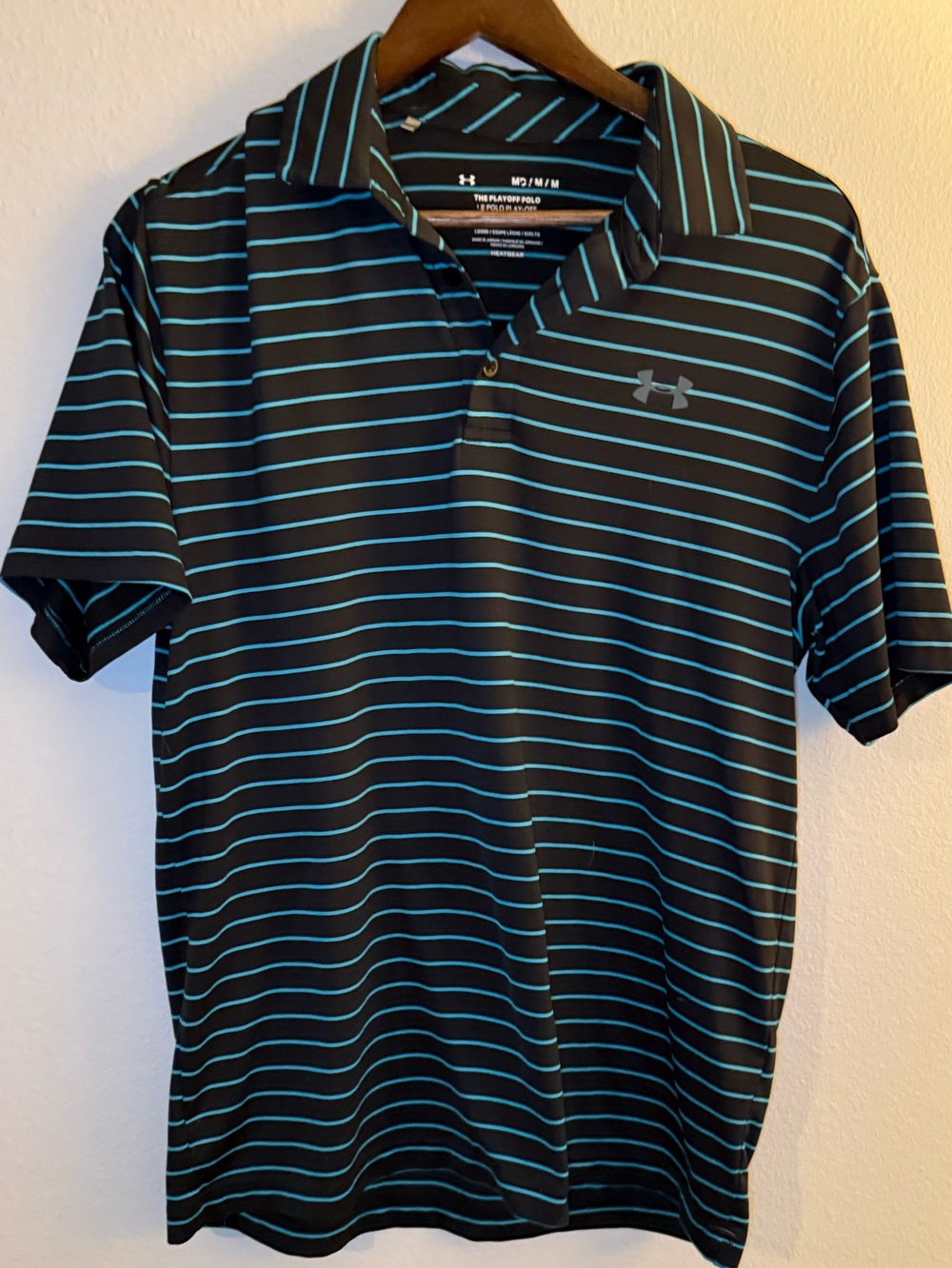 Under Armour Men’s Black Polo with Teal Stripes